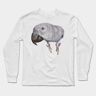 African Gray Parrot Tropical Bird Watercolor Art Print Long Sleeve T-Shirt